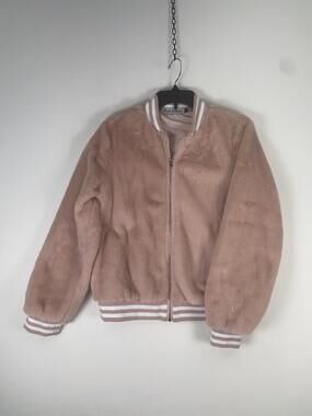 Pink & Flare Jacket Womens Small Pink Faux Fur Fleece Bomber Full Zip Lined